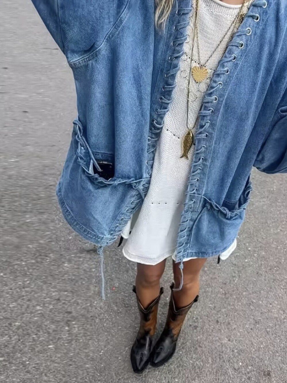 Women's Loose Tie-Waist Denim Jacket, A Stylish & Versatile Casual Denim Cardiga